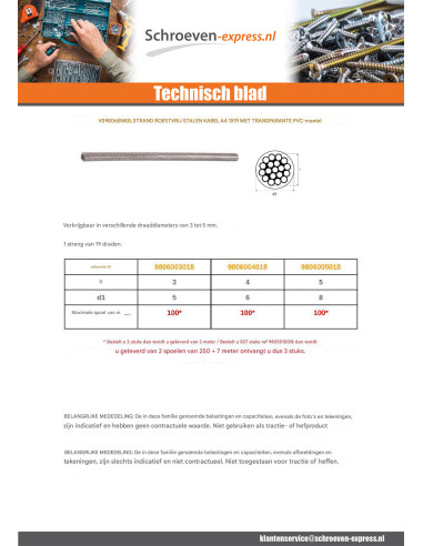 1 x Meter Monotoron staalkabel diameter 3 A4...