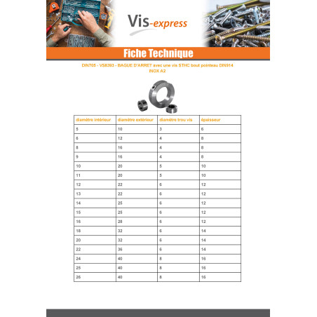 1 x Stopring met schroef diameter binnen 6 RVS A2