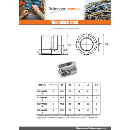 1 x Kruisklem voor staalkabel voor Kabel diameter 6 A4 RVS