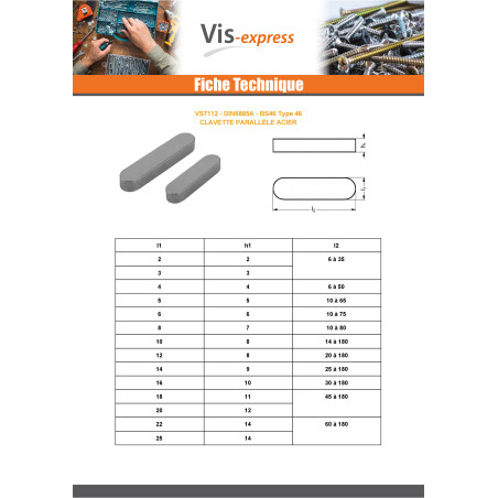 1 x Parallelle inlegspie Ruw staal 8X7 lengte 40