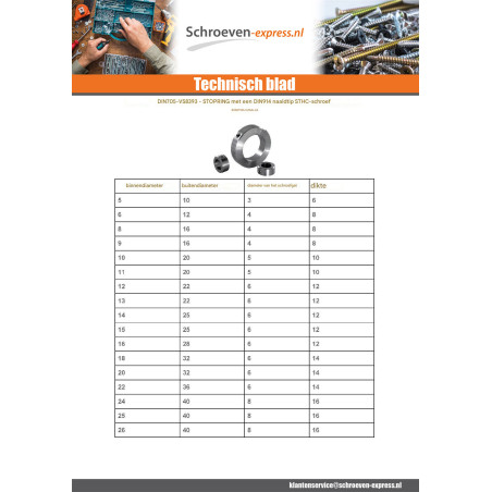 1 x Stopring met schroef diameter binnen 22 RVS A2