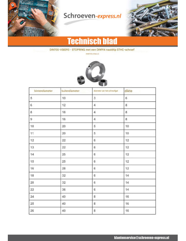 1 x Stopring met schroef diameter binnen 20 RVS A2