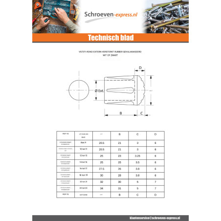 1 x Ronde gevulkaniseerde rubberen bit wit voor Buis 32 to 33