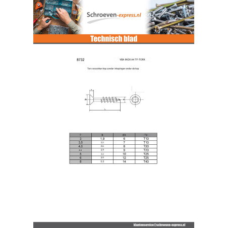 1 x Agglo houtschroeven gefreesde kop 5X90 bedraad op 60 TORX T25 A4 RVS