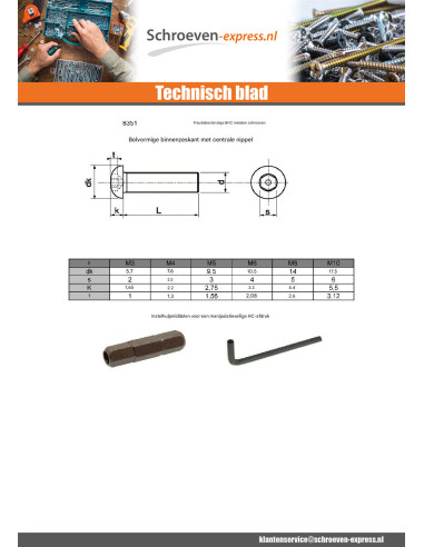 1 x Metalen schroeven Onbreekbaar Zeshoekig hol...
