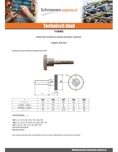 1 x Metalen schroeven kartelschreof M4X25 RVS A1