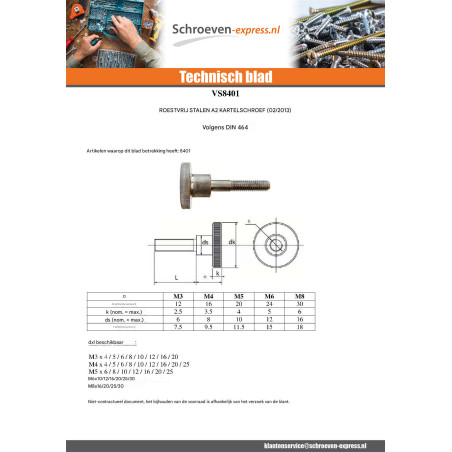 1 x Metalen schroeven kartelschreof M4X25 RVS A1