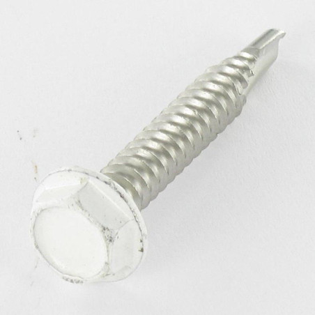 1 x Zelfborende schroef zeskantkop TH 6.3X40 RVS A2 RAL9010 zuiver wit