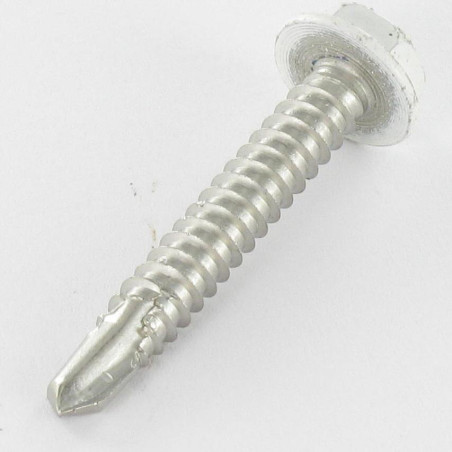 1 x Zelfborende schroef zeskantkop TH 6.3X40 RVS A2 RAL9010 zuiver wit