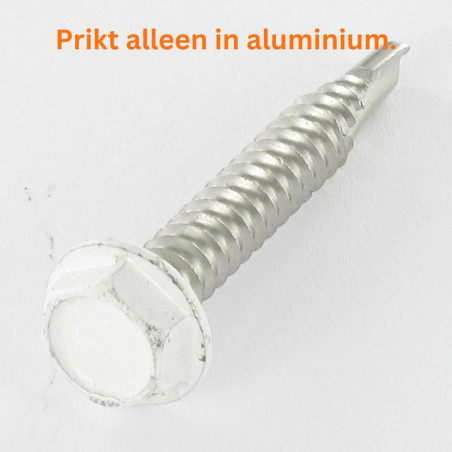 1 x Zelfborende schroef zeskantkop TH 6.3X40 RVS A2 RAL9010 zuiver wit