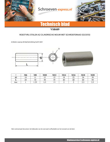 1 x Hulsen cilindrisch tappende M18 24X40 RVS A2