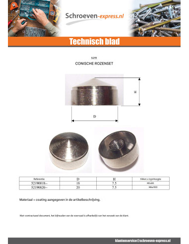 1 x Rozet conisch Messing 20 blindtappend M6