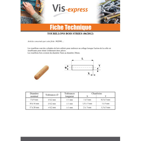 1 x Houten deuvels hout STRIE 10X35