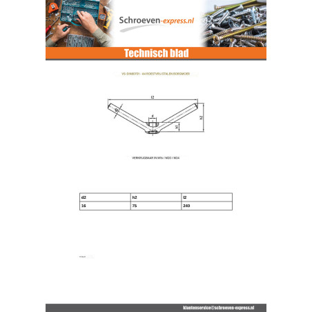 1 x Vleugelmoer M16 A4 RVS
