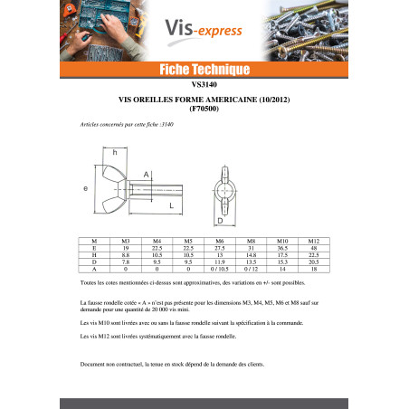 1 x Schroeven oren M8X40 amerikaanse vorm Wit verzinkt staal