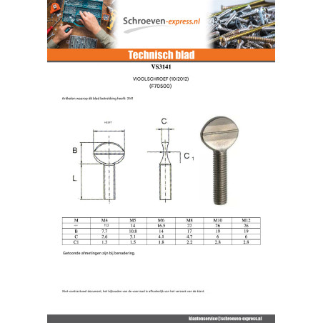 1 x Schroeven VIOOL M8X40 Wit verzinkt staal