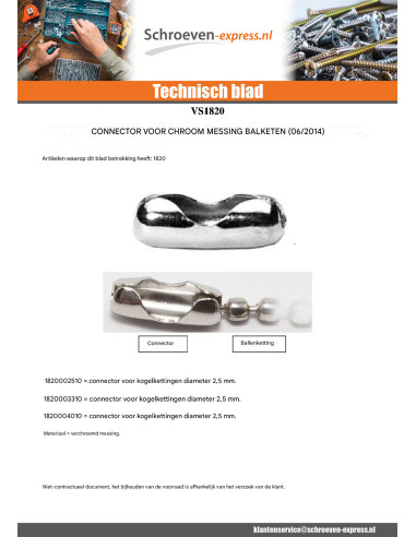 1 x Aansluiting Messing chroom voor Ketting van...