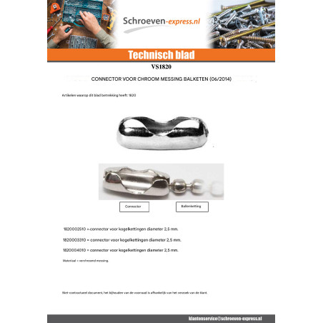 1 x Aansluiting Messing chroom voor Ketting van 2.5