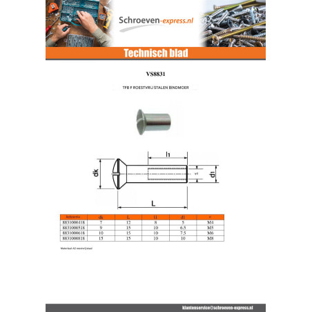 1 x Schroeven RAAM gefreesde bolkop split M8X10 10X15 kopdiameter 15 RVS A2