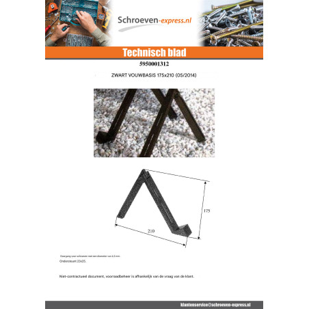 1 x STEUN BORD BEGRAFENIS Zwart gegalvaniseerd staal 175X210