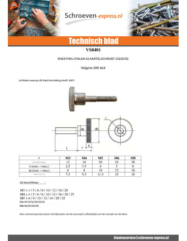 1 x Metalen schroeven kartelschreof M4X5 RVS A1