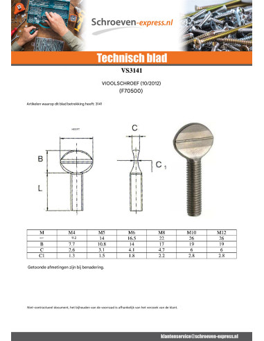 1 x Schroeven VIOOL M6X20 Wit verzinkt staal