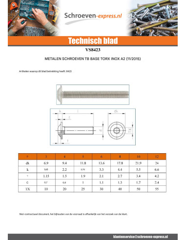 1 x Metalen schroeven bolkop kraagflens TORX...
