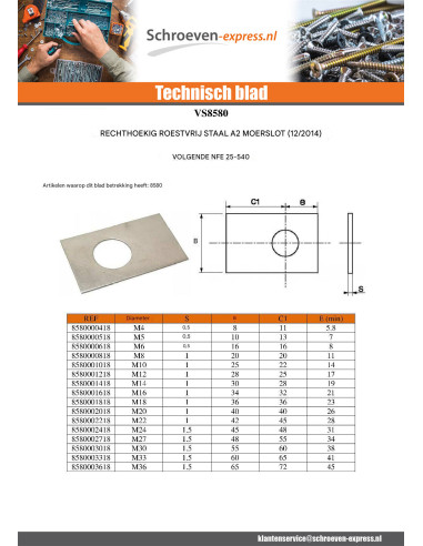 1 x Rem D Moer retangular van diameter M5 RVS A2