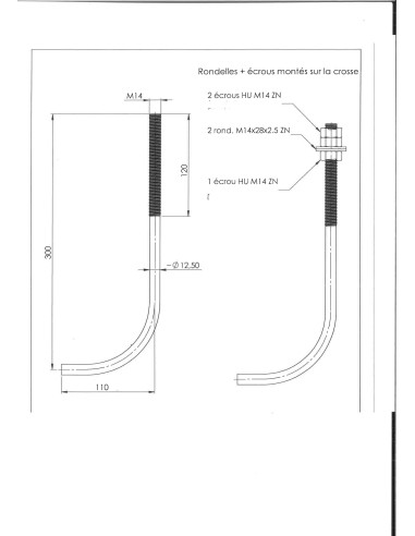 1 x Ankerdraad M14X300 +3 Moer +2 Sluitring Wit...