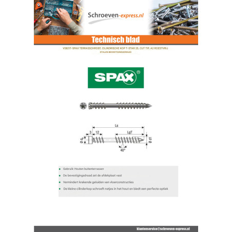 1 x SPAX Terrasschroeven cilindrische kop TORX T25 5X60 RVS A2