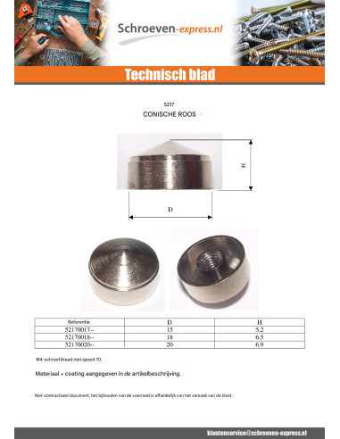 1 x Rozet conisch Messing 15 blindtappend M4...