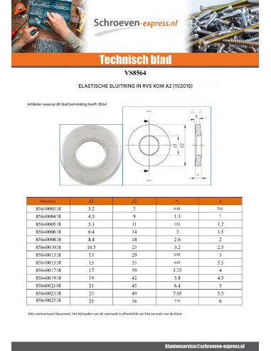 1 x Sluitring Elastiek in SCHAAL M12X29X3 RVS A2