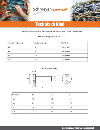 1 x Metalen schroeven Onbreekbaar cilindrische...