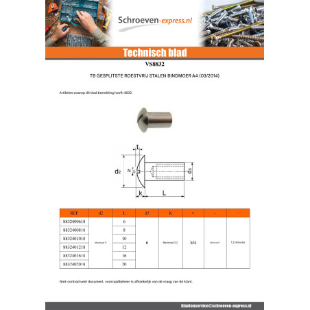 1 x Schroeven RAAM bolkop split M4/8 6X10 kopdiameter 9 A4 RVS