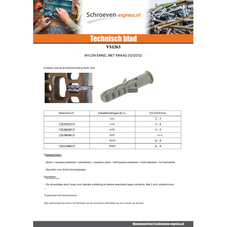 1 x Plug Nylon met kraag 5X25 grijs