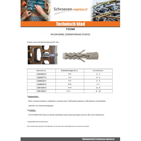 1 x Plug Nylon 10X60 zonder kraag