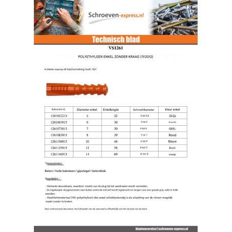 1 x Plug POLYETHYLEEN RAM R 6X30 zonder kraag