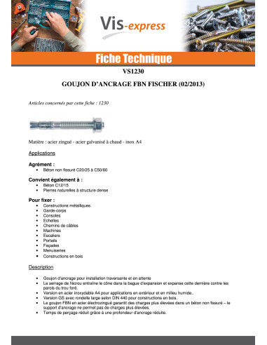 1 x Fischer Verankering FISCHER FBN II 20X187...