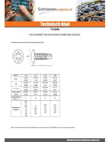1 x PVC-schroeven bol cilinderkop Pozi 3,5X 5/8...