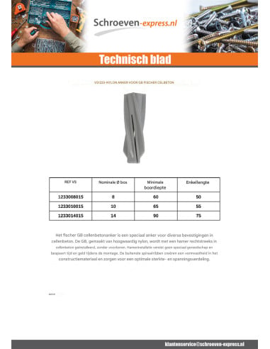 1 x Plug Beton CELLULAIR Fischer GB10