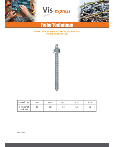 1 x Draadstang Fischer RGM to ZEGEL M10X350 Wit...