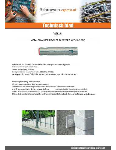 1 x Plug metaal Fischer TAM12 M12X86 Wit...