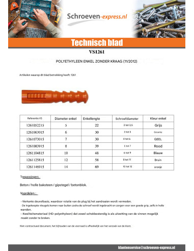 1 x Plug POLYETHYLEEN RAM R 12X58 zonder kraag