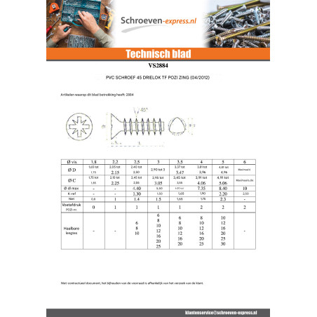 1 x PVC-schroeven DRIELOBE gefreesde kop Pozi 3X8 FILET45 Wit verzinkt staal microschroeven