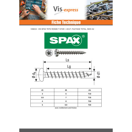 1 x SPAX Houtschroeven ronde kop T-STAR+ TORX T20 4X50 RVS A2
