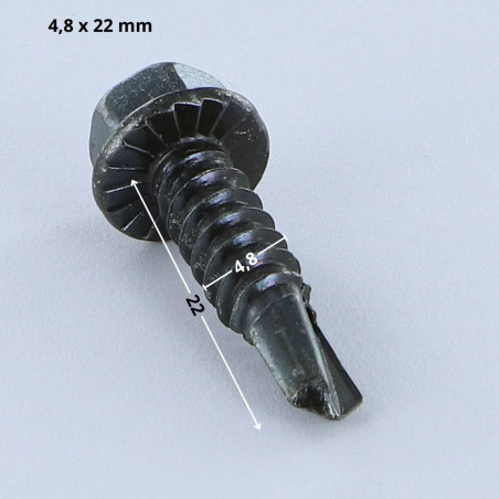 1 x Zelfborende schroef zeskantkop TH 4.8X22 metaalplaat gaas Zwart gegalvaniseerd staal