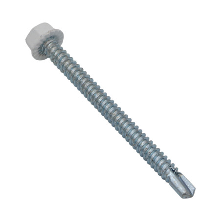1 x Zelfborende schroef zeskantkop TH 4.8X19 Wit verzinkt staal witte lak RAL9010 zuiver wit 80% BRIL