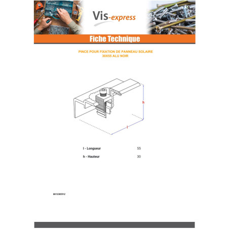 1 x Tang Bevestiging ZONNE 30X55 Aluminium Zwart