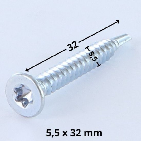 1 x Zelfborende schroef gefreesde kop TORX T25 5.5X32 kartel Wit verzinkt staal