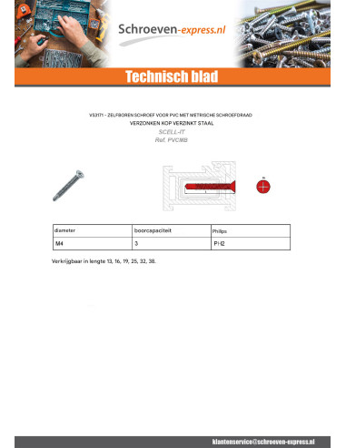 1 x Zelfborende schroef PVC metalen gefreesde...